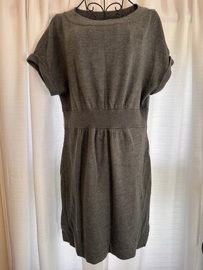 LOFT Gray Knit Sweater Midi Dress with Waistband